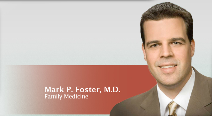 A man in suit and tie with the words " mark p. Foster, m. D."